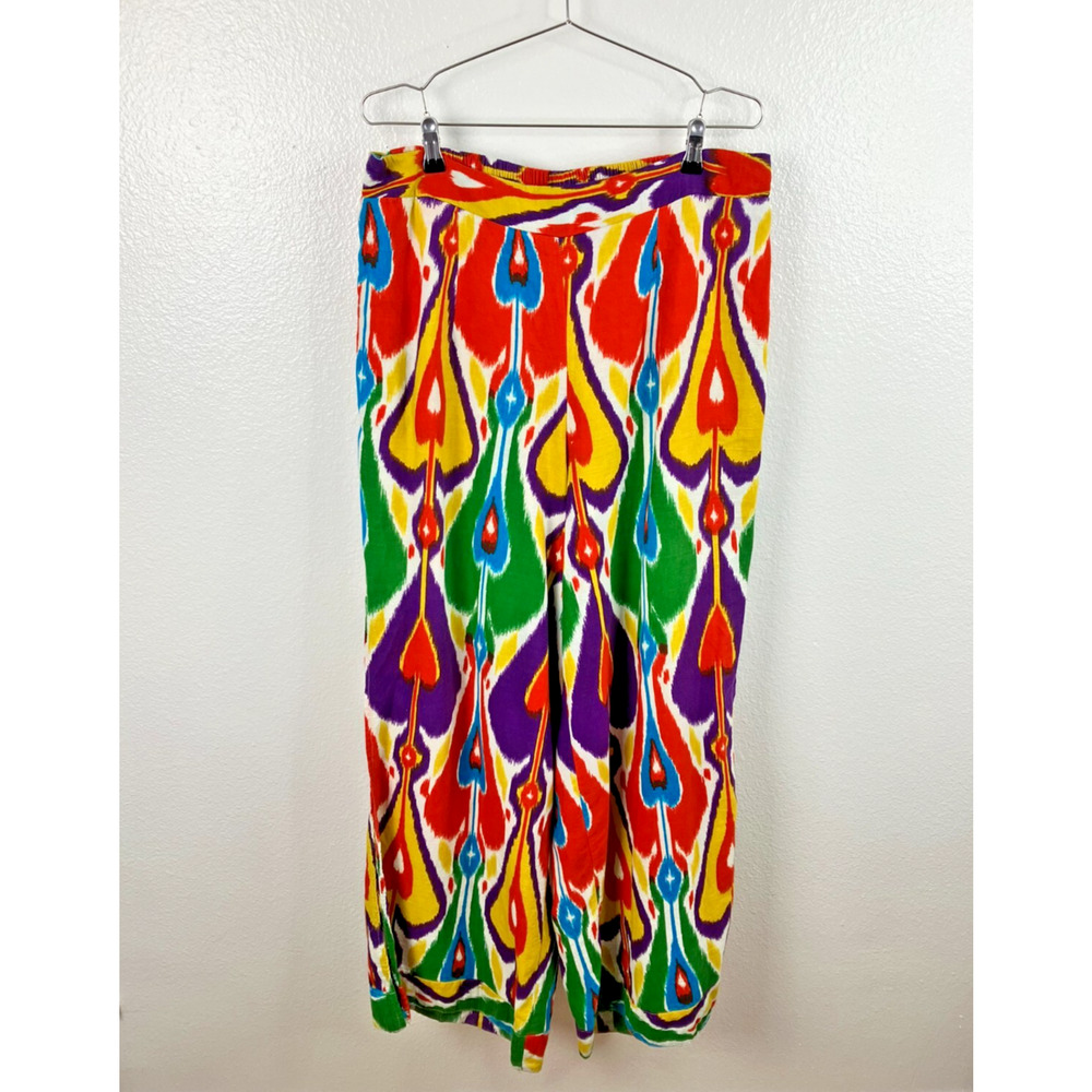 Ashley Stewart Linen Blend Abstract Pants Size 18 Bold Maximalism Beach Boho